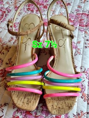 Jessica Simpson Neon Multi-Color Cork Ankle Strap Sandals